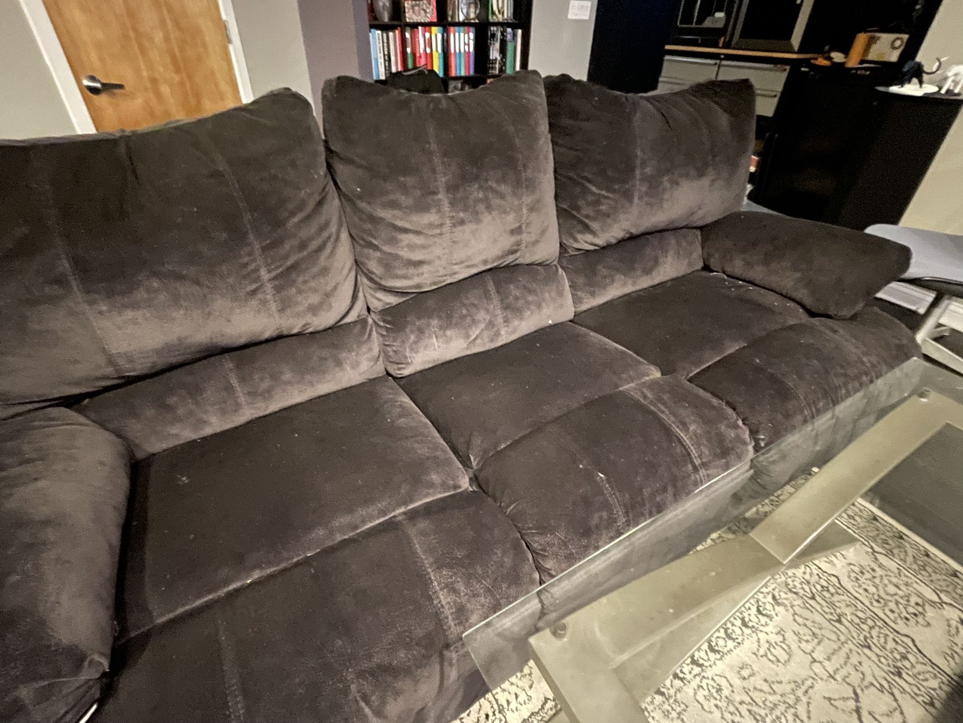 Free Black Velour Recliner And Couch Without Power Cables 