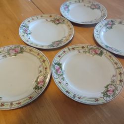 5 Pc Nippon Hand Painted Plate Sets Rear Find Vintage