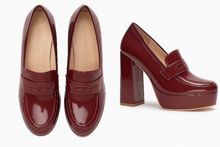 Coutgo Maroon Patent Chunky Heel Loafers β Size 8.5 β NEW!