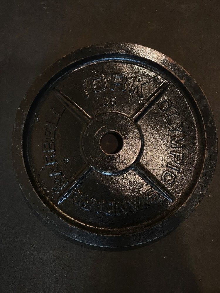 Vintage Milled York 45lb Olympic Weight Plate--
