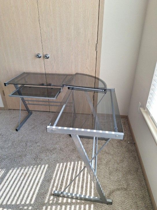 Glass L-Shaped Office Desk