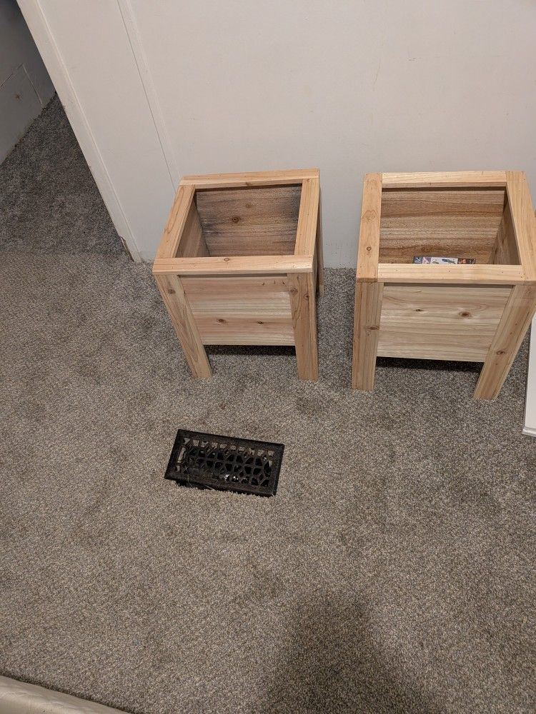 2 Brand New Cedar Boxes Plus A Grey Throw Blanket And A Burgundy Comforter And Another Comforter