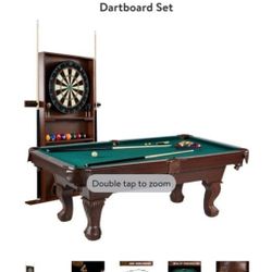 Barrington 90" Ball and Claw Leg Billiard, Pool Table with Cue Rack and Dartboard Set