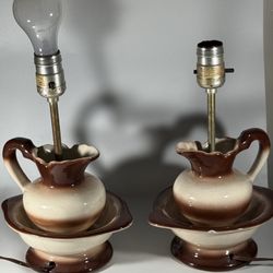 Pair of Antique water pitcher & bowl ceramic Lamps