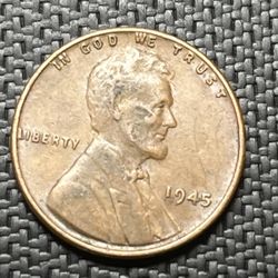 1945 Lincoln Wheat Cent Penny Coin 