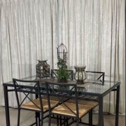 Minimalistic Industrial Glass Top Dining Table with 4 Rattan Chairs IKEA-Granas