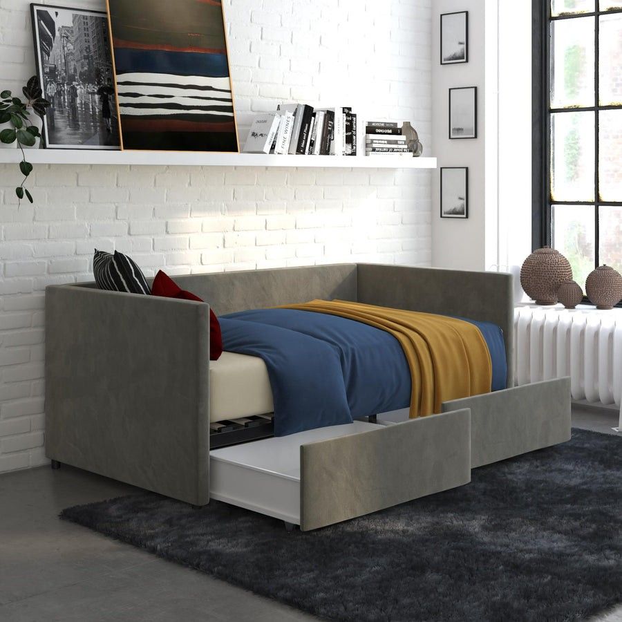 *Brand New* Twin Daybed with Storage Drawers, Gray Velvet