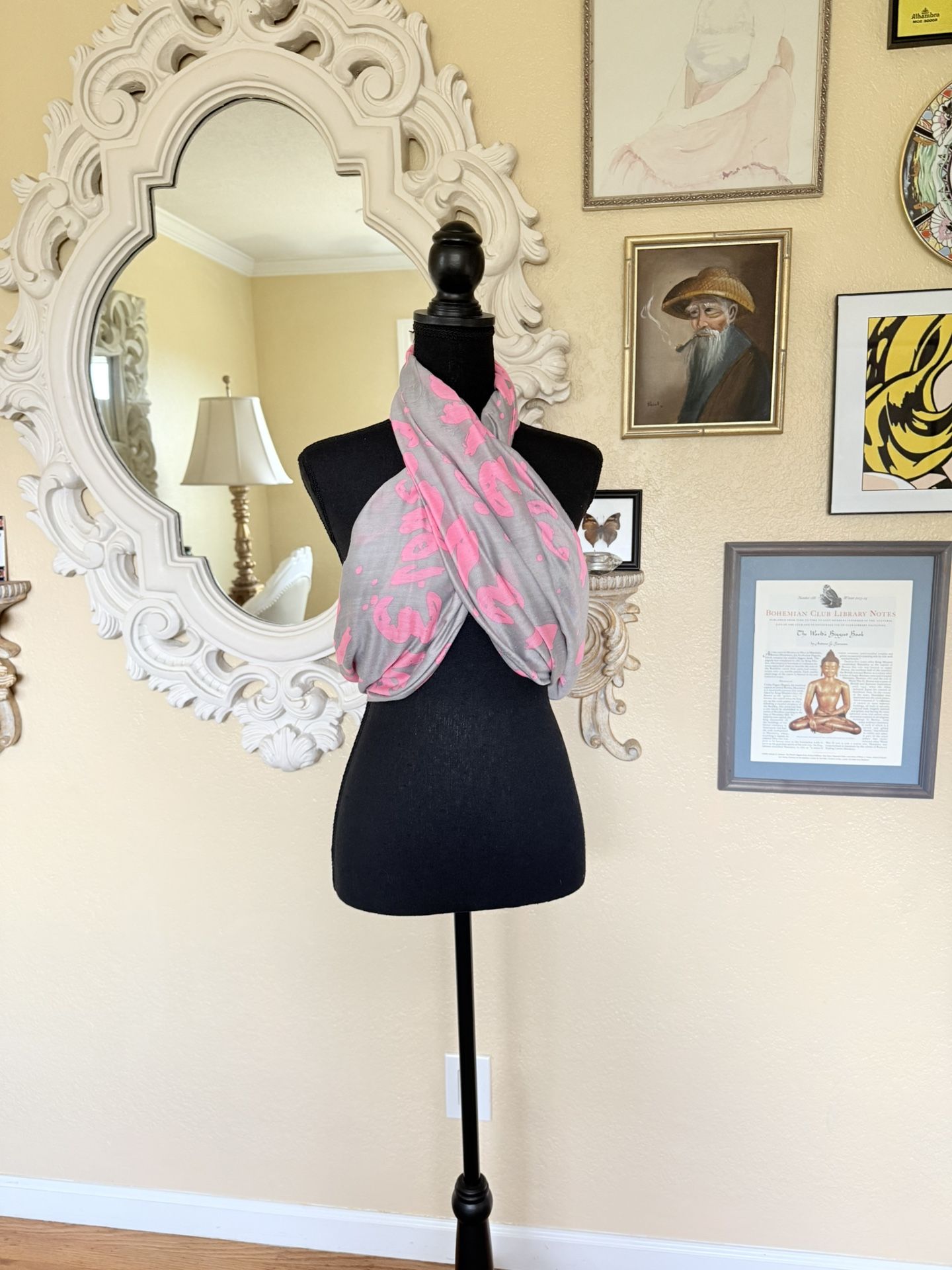 Miel Pink And Gray Sarong Scarf Shawl Throw