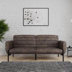 Futon Sofa Bed and Couch Sleeper, Distressed Medium Brown Faux Leather 