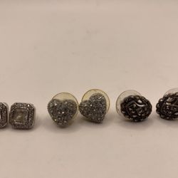 Set of 3 Silver tone with Crystal Rhinestone stud earrings