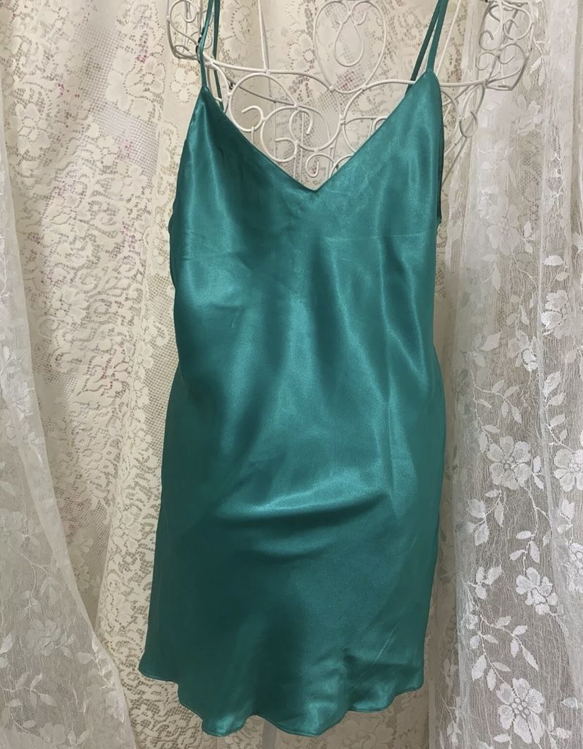 Vintage 90s Green Satin Nightgown Size Medium Beth Michaels
