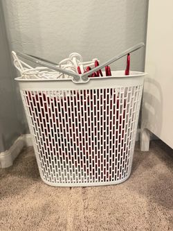 White Plastic Laundry Basket with Hangers