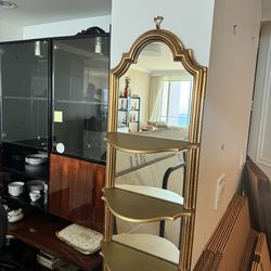 Gold Arch Wall resin Mirror Ornate Vintage style with removable shelves - 40” x 13”  - Excellent Condition