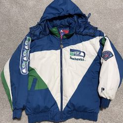 Vintage 90s Pro Player Seattle Seahawks Parka Coat, Tag Says Med But Fits Like A Large