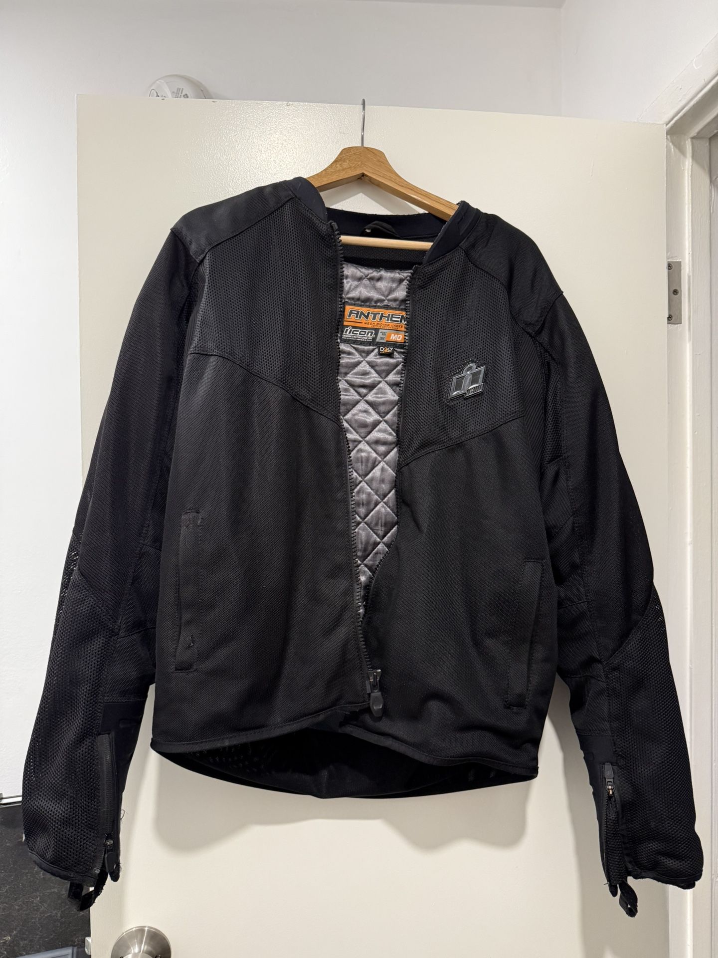 Medium Icon Anthem 2 Mesh Riding Jacket, Headphone Pocket, Removable Warm Jacket