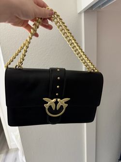 PINKO Love Bag Black Leather Gold Chain Shoulder Bag