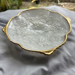 Milk Glass Gold plated Flat Dish 