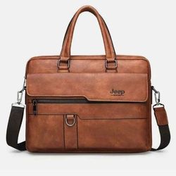 JEEP brown leather laptop business Briefcase shoulder bag for 14 inch laptop
