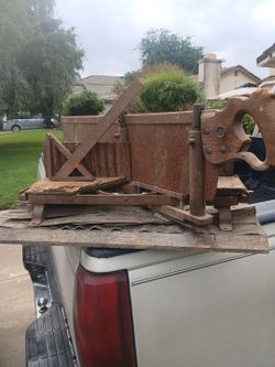 Antique Cast Iron Miter Box with Saw
