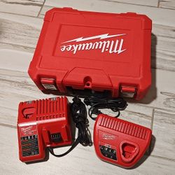 Milwaukee Battery Chargers And 1 Empty Drill Case