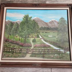Large oil painting in ornate vintage frame