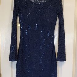 My Michelle Lace & Sequin Bodycon Dress Built In Bra Long Sleeve Junior Size 7