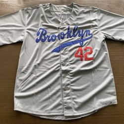 Jackie Robinson Large L Brooklyn Dodgers HOF Baseball Jersey #42 Blue Home LA 