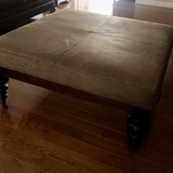 Rectangular Leather Ottoman with Cheetah Print Top – Bold, Chic & Barely Used