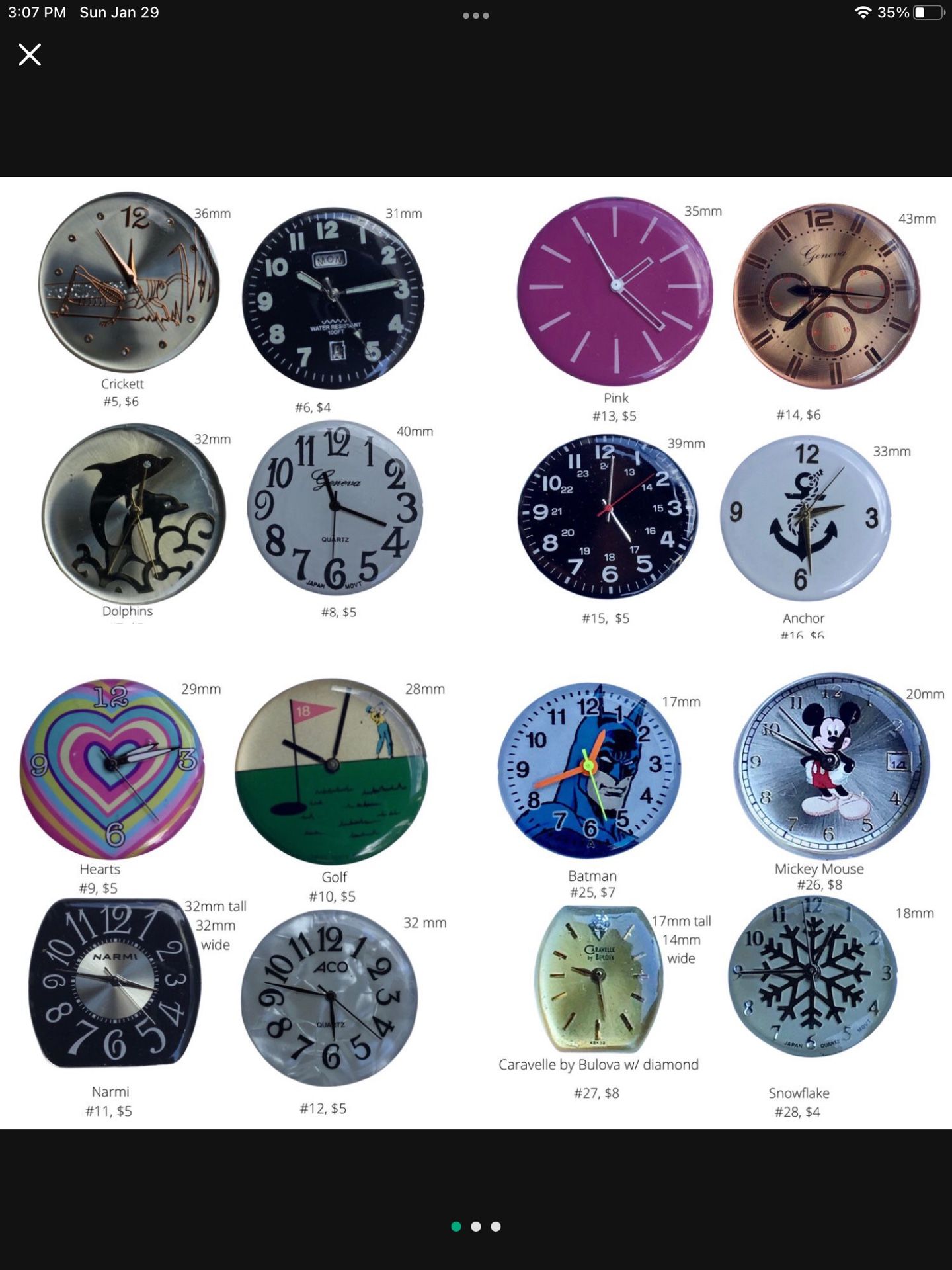 Actual Watch Faces sealed for jewelry making and crafts, see pics for prices