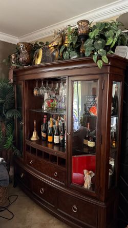 Wood bar cabinet dining hutch