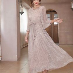 Belted Maxi Sequence Dress