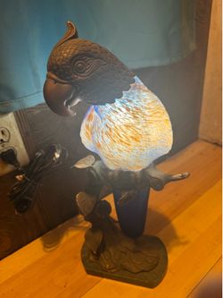 Beautiful blue parrot lamp I believe it’s brass or bronze