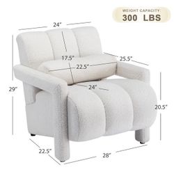 Boucle Accent Chair, Modern Comfortable Upholstered Arm Accent Chair With Pillow, Single Lounge Chair for Bedroom Living Room, Beige