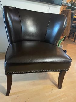 2 Dark Brown Leather Accent Chairs with Nailhead Trim