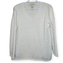 Vintage EasySpirit White Knit V Neck Long Sleeve Top Sweater