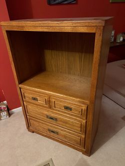 Oak Wood TV Media Chest with Drawers