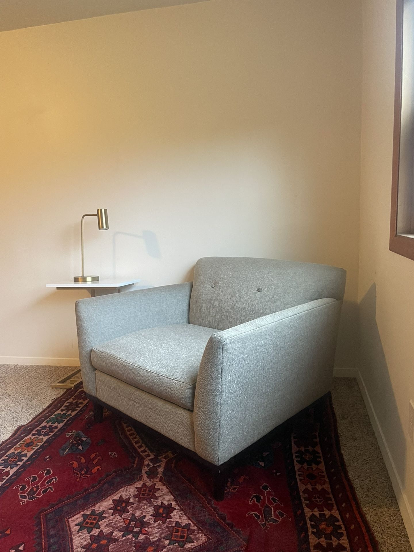 Modern Armchair – Light Gray – Deep + Comfortable – Great Condition