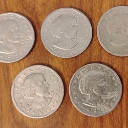 USA America 1979 And 1980 Five  Susan B Anthony Dollar Coins