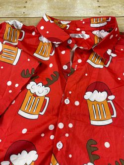 Yoimira Men's Sz 3XL Red Multicolor Shirt Christmas Beer Reindeer Button-Down