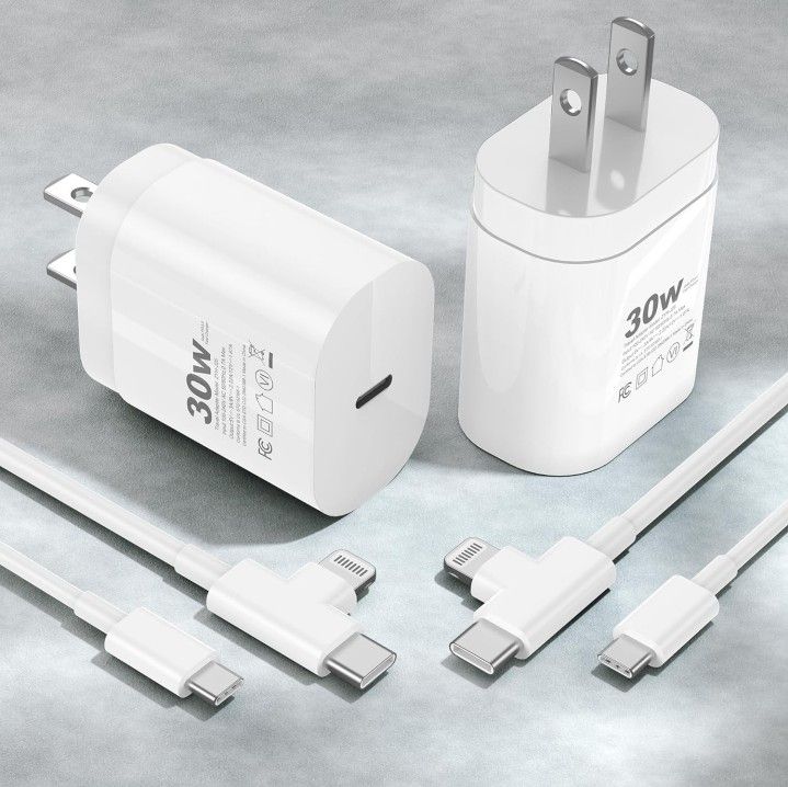 2 sets 30W Charger Fast Charging Block with 6FT Long C to Type C& Lightning Cable 60W