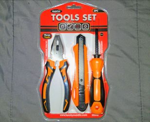 New 3-Piece Tools Set linesman pliers cutter knife flathead screwdriver