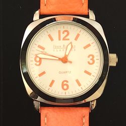 Joan Rivers Classics Collection Women's Watch Silver Tone Coral Leather Band New Battery 