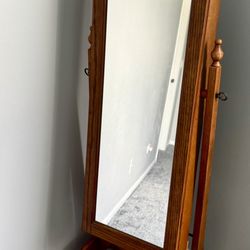 Vintage Standing Jewelry Armoire with Full-Length Mirror
