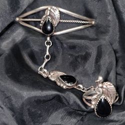SILVER & ONYX SLAVE BRACELET 