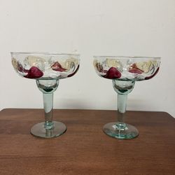 Set of 2 Margarita Glasses Decorated With Peppers