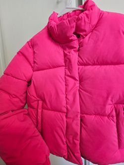 Girls Hot pink Cropped Full‑Zip Puffer Jacket