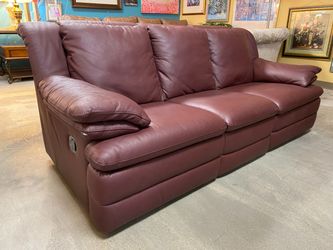 NATUZZI Burgundy Leather Manual Reclining 3-Seat Sofa