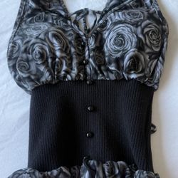 Black Rose Corset-Style Peplum Top with Padded Bra – Gothic Romantic Bustier
