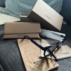 Burberry Black Sunglasses With Blue Temple Branding