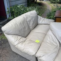 Tan Leather Couch And Matching Loveseat 